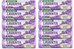 Resim Büyük Boy Lavanta Kokulu Büzgülü Çöp Torbası, 65x70 cm, 60 Litre, Su Geçirmez Çöp Poşeti, Kalın, 10 Paket 100 Adet (BÜYÜK BOY, 10 PAKET LAVANTA KOKULU) 