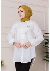 Resim Sevitli Önü İnci Taş İşlemeli Tunik-beyaz-4795 Beyaz 
