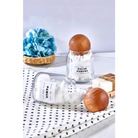 Resim Fbz Home Cam Dekoratif Top Kapaklı Kulak Pamuğu ve Pamuk Kavanozu 300 ml 