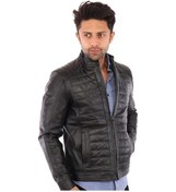 Resim Hakiki Deri Siyah Daniel Fermuarlı Erkek Deri Ceket Siyah 