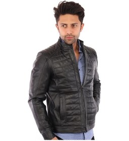 Resim Hakiki Deri Siyah Daniel Fermuarlı Erkek Deri Ceket Siyah 