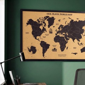 Resim Mantar Dünya Haritası - Çerçeveli Kişiselleştirilebilir Tasarım - 93 x 61 cm 