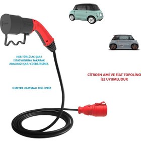 Resim Bemis Citroen Ve Fiat Topolino, 3 Metre Uzatmalı, Ac Şarj Kablosu C2l Tekli-ıkili-üçlü Priz Seçenekli Tekli 3.5 Kw 