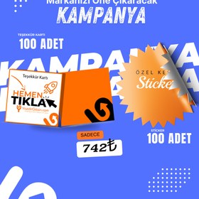 Resim 100 ADET Sticker ve Teşekkür Kartı FIRSATI - 5x5 Sticker - 5.5x7.5 Teşekkür Kartı / 200 