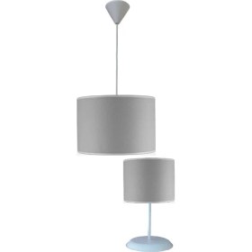 Resim Onay Avize Dante Gri M-589 Kumaş Kaplama 2.li Set Yatak Odası Genç ve Çocuk Odası Avize ve Abajur Seti 