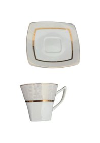 Resim 2 Kişilik Porselen Altın Yaldızlı Kahve Fincanı Beyaz - Gold 