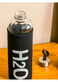 Resim H2o Kılıflı Cam Matara 600 Ml Siyah 