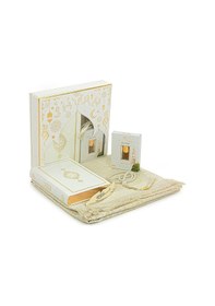 Resim Gelin Bohçasına Uygun Hediyelik Medine Hatlı Kuranı Kerim Ve Çeyizlik Seccade Seti Beyaz 