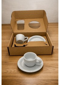 Resim Güral Porselen 2'li Kahve Fincanı Takımı Hediyelik Kutulu Şık Türk Kahvesi Fincan Seti-308 Düz 