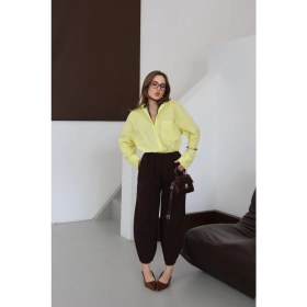 Resim Çımalı Gabardin Şalvar Pantolon Kahve 