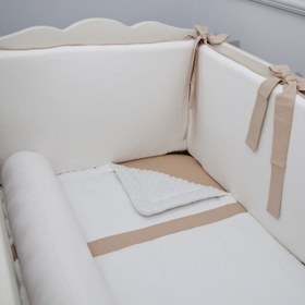 Resim Ekru - Bej Bebek Uyku Seti - Düz Bumper / 80x130 