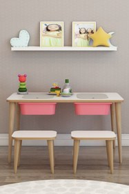 Resim moniev Çocuk Çalışma Masası Oyun Ve Etkinlik Masası Yaz Sil Çiftli Masa Tabureli 