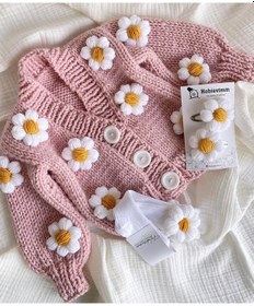 Resim Mervedesign Papatyalı Hırka Seti Çorap- Toka- Hırka Açık Pembe 