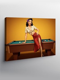 Resim Tablo Mega Kanvas Tablo Bilardo Masası Kadını YTCNVS502338, 50 x 70 