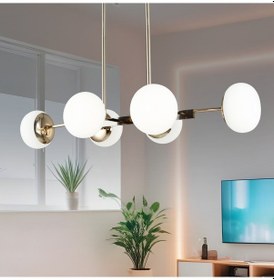 Resim Pura Sıralı Siyah Gold 60 Watt Modern Oturma Odası, Yemek Masası Üstü, Salon Avize Siyah 