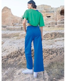 Resim Monamise 23090 Kadın Kısa Kollu 3'lü Crop Eşofman Takım-mavi Mavi 