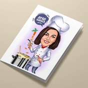 Resim Şef Aşçı Kadın Karikatürlü Tebrik Kartı 