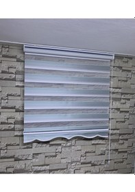 Resim Yeşil Gri Mini Plise Zebra Perde (Etekli) 