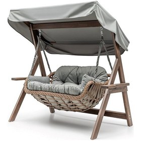 Resim Bafra Swing Ahşap Rattan Salıncak Dış Mekan Bahçe Balkon Ve Teras Salıncağı Gri 
