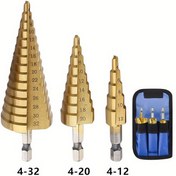Resim 3 adet Titanyum Kaplamalı Adım Matkap Seti, Altıgen Shank, Metal Ahşap İşleme Reamer, Tek Ürün Paketleme, Elektrik Gerektirmez 