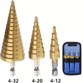 Resim 3 adet Titanyum Kaplamalı Adım Matkap Seti, Altıgen Shank, Metal Ahşap İşleme Reamer, Tek Ürün Paketleme, Elektrik Gerektirmez 