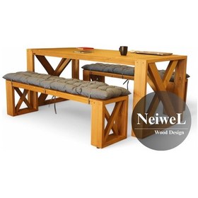 Resim Neiwel Leina Doğal Ahşap Banklı Toplantı Masasıı x 120 x 240 Açık Ceviz 
