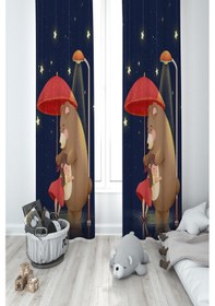 Resim Mekta Home Bebek Ve Çocuk Odası Sevimli Ayıcık Desenli 2 Kanat Fon Perde 