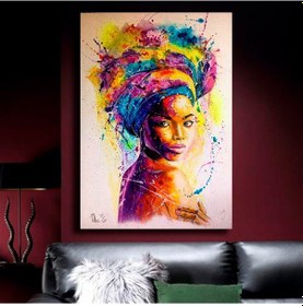 Resim Karışık Renkli Boyalı Afrikalı Kadın Kanvas Tablo 