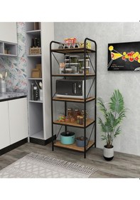 Resim Metallica Concept Başak Siyah 5 Katlı Çok Amaçlı Raf Düzenleyici Mikrodalga Kavanoz Rafı Mutfak Rafı 