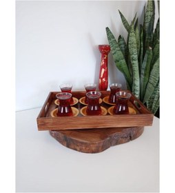 Resim Kahverengi Eskitme Ahşap Dekoratif Kahve, Çay, Söz, Nişan, Sunum , Servis Tepsisi Eskitme Kahverengi 