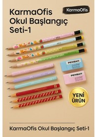 Resim Pastel Kurşun Kalem + Silgi + Desenli Kalem Seti 12'li Çok Renkli 