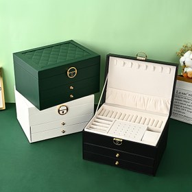 Resim Şık Çoklu Bölümlü Takı Düzenleyici Kutu - Premium Sentetik Suni Deri ile Yumuşak Kadife Astar, Yüzükler, Kolyeler, Bilezikler ve Küpeler için Mükemmel - Kadınlar için İdeal Hediye, Kadın Aksesuarları Depolama | Zarif Tasarım | Yumuşak Astarlı İç, Takı Kutusu, Takı Kutuları 