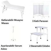 Resim AcarLAB Muayene Masası + Paravan + Eskoba + Serum Askısı Revir Seti 