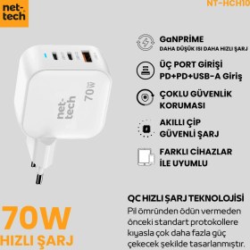Resim Nettech NT-HCH10 70W Pd+Qc Ganprime Şarj Aleti 