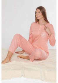 Resim Uzun Kol Pijama Takım Sade Zarif Mevsimlik Viskon Alperi 790-74 Koyu Somon 