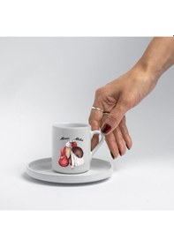 Resim Kişiye Özel İkili Arkadaş Temalı Türk Kahvesi Fincan Seti Hediyelik Beyaz 