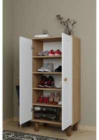 Resim Ayka Membran Kapaklı 5 Raflı Ayakkabı Ve Çok Amaçlı Dolap Beyaz - Ceviz 129 Cm Ceviz-beyaz 
