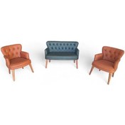 Resim Yeşil Ve Taba Deri Ahşap Ayaklı Ofis Koltuk Takımı Büro Koltuk Ve Kanepeleri Deri Ofis Mobilyası Desenli 