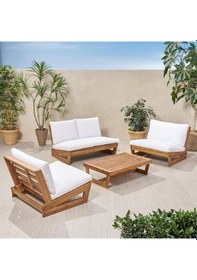 Resim Conforlove Bahçe Balkon Masif Kestane Ahşap Koltuk Takımı 2+1+1+Orta Sehpa Krem 