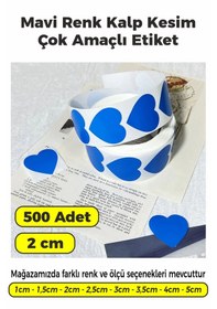 Resim Mavi Renk Kalp Kesim Sticker Etiket 2cm - 500 Adet Mavi 