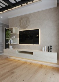 Resim Resital Ledli Duvara Monte Tv Sehpası - Traverten - W6015-8 Traverten 