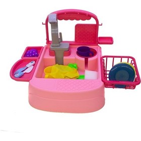 Resim Oyuncak Mutfak Lavabo Modern Mutfak Sulu Çalışan Set Pembe 