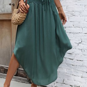 Resim Kadınların Şık Düzensiz Midi Etek - Akışkan, Hafif Polyester, Yaz Modası Temel, Rahat Stil, Rahat Yaz Giyimi | Şık Etek | Parlak Dokulu 