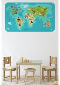 Resim Eğitici Dünya Haritası Dünya Atlası Çocuk Ve Bebek Odası Duvar Sticker-60x105-3784 - Renkli Çok Renkli 