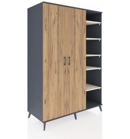 Resim Kronos Dolap 7 Raflı 2 Kapaklı Tek Askılı 132x59x195 Antrasit-çam/aytaşı Atlas Çam/aytası 