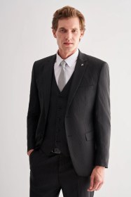 Resim İmza Siyah Mono Yaka Tam Astar 6 Drop Slim Fit Esnek Yelekli Takım Elbise 1001255151 Siyah 