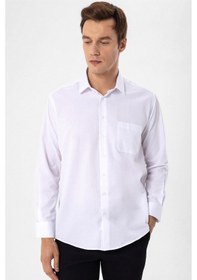 Resim Süvari Beyaz Regular Armürlü Klasik Yaka Gömlek Beyaz 