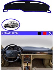 Resim Torpido Koruma Halısı Siyah Kenar Renk Mavi Mercedes S Class W 126 1979-1991 İle Uyumlu 