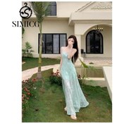 Resim Kadınlar İçin Bele Kadar Uzanan Etekli, Taze Ve Tatlı Askılı Elbise Yeşil 