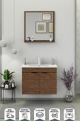 Resim BIANI Fix Arya 75 Cm Banyo Dolabı,Seramik Lavabolu,Aynalı,Lavabo Dahil,Mdf,Aybe Kahve 